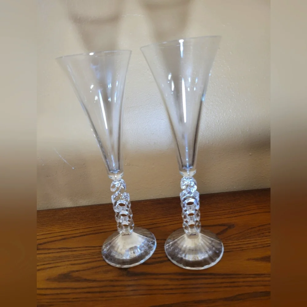 2000 Crystal Long Stem Champagne Flutes - Picture 1 of 5